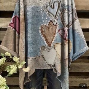 Heart Patterned Poncho Tunic with Multicolor Design